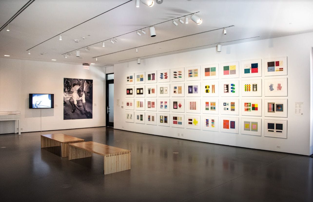 Installation view of the exhibition, Josef Albers: The Interaction of Color, at the Bechtler Museum of Modern Art, in Charlotte, North Carolina, dated 2021.